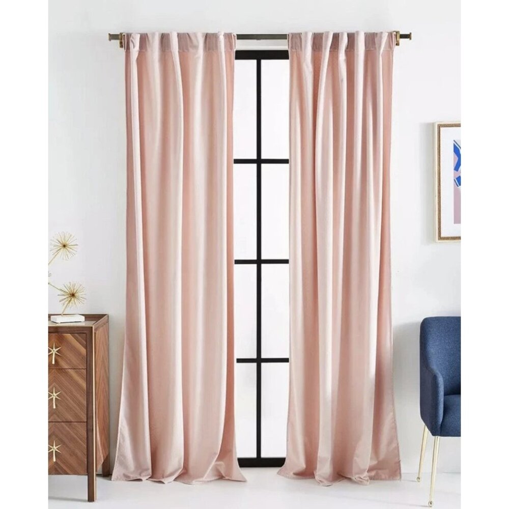 Pair Anthro Lousie Blush Velvet Curtains 96"x50" ea